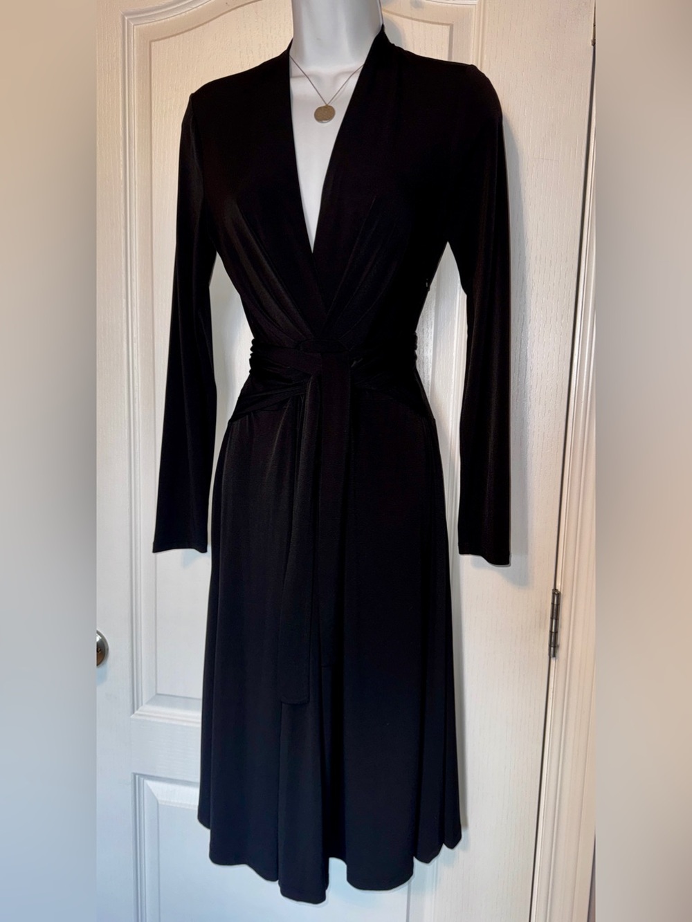 Michael Michael Kors Black Wrap Style Tie Waist Midi Dress Size 4 EUC